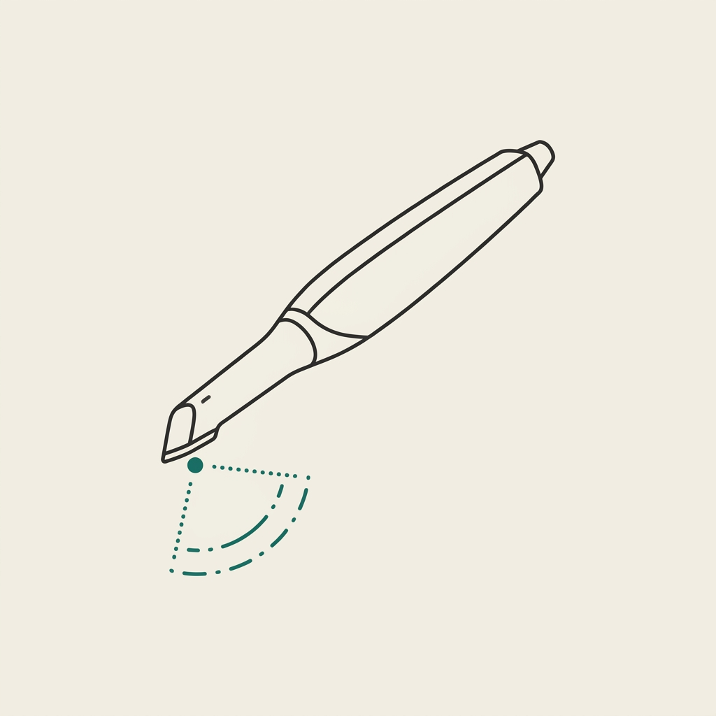Intraoral scanner handpiece line drawing with a teal scan beam